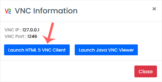 Virtualizor VNC Choose option