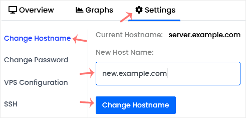 Virtualizor change hostname