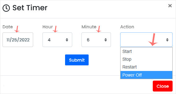 Virtualizor self shutdown time option