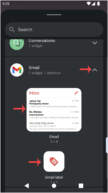Android built in widget cpanel