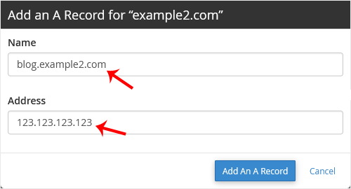 Cpanel a record add domain