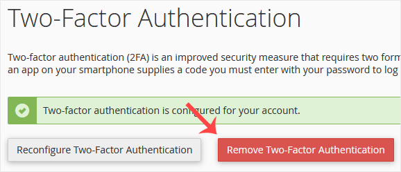Cpanel two factor authentication disable
