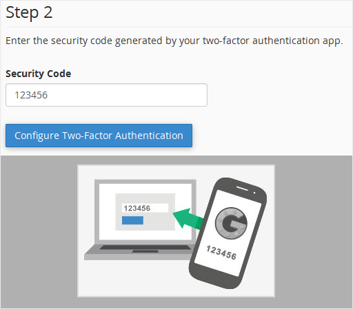 Cpanel two factor authentication step2