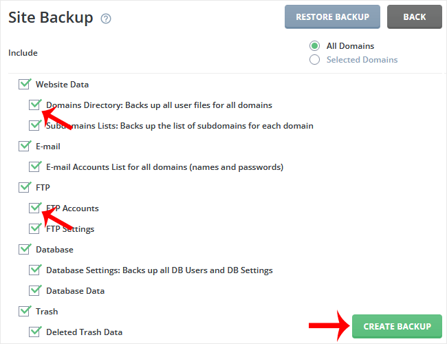 Directadmin select item to backup