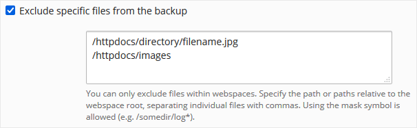 Exclude file from backup plesk account