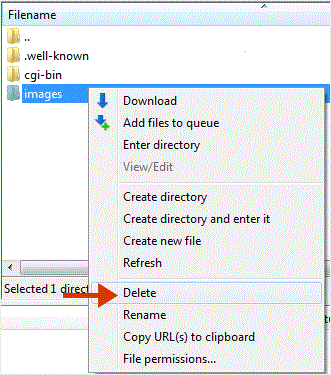 Filezilla client delete directory