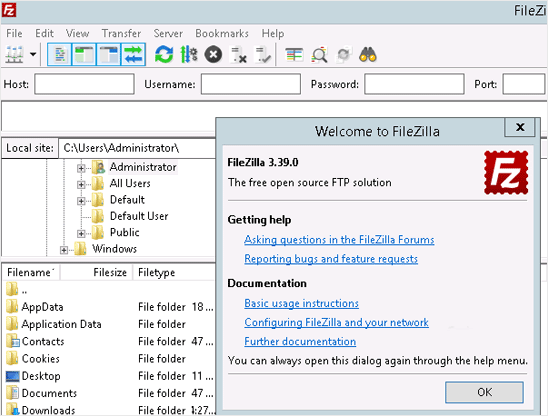 Filezilla client install finish