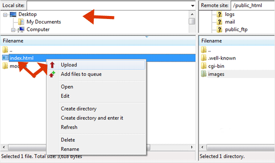 Filezilla ftp client index upload
