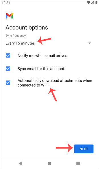 Final setup email android