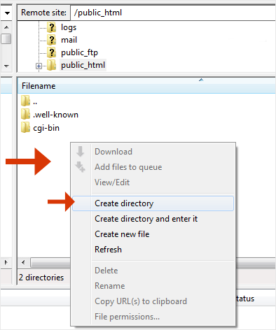 Ftp filezilla create dir menu