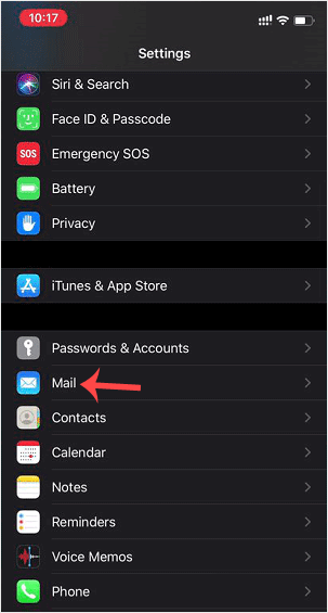 Ios settings mail option