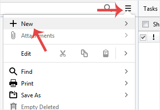 Mozilla thunderbird menu