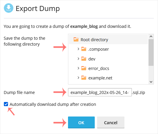 Plesk database export dump