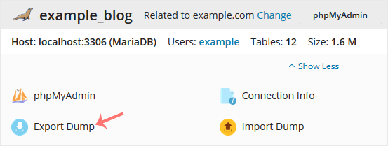 Plesk export database