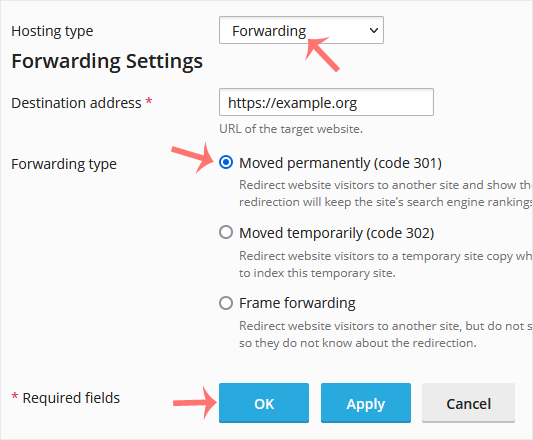 Plesk forwarding redirect final