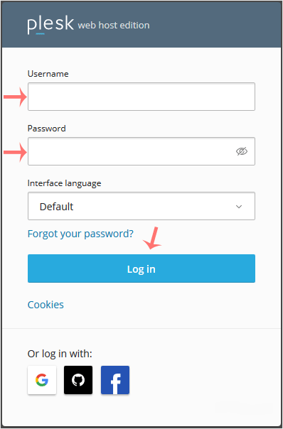 Plesk login page