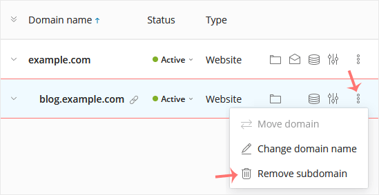 Plesk remove subdomain