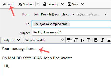 Send reply mozilla thunderbird