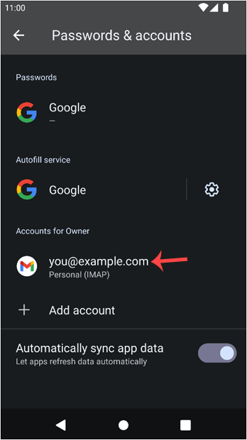 Setting imap android