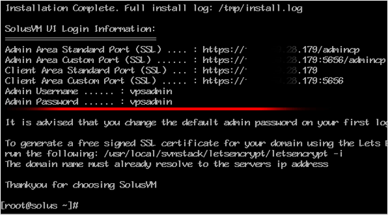 Solusvm master installation completed