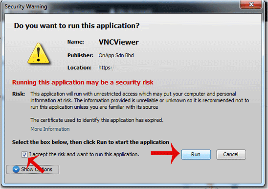 Solusvm security warning window