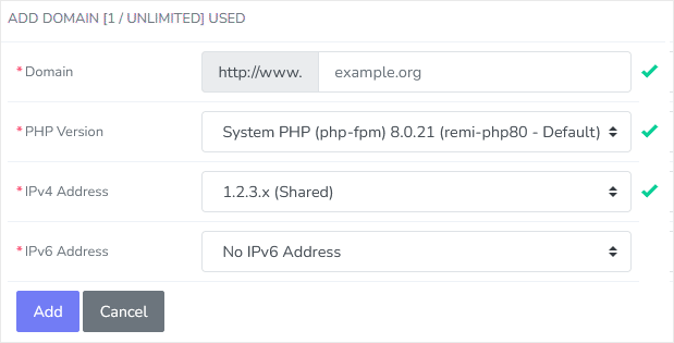 Secondary domain add
