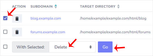 Subdomain delete