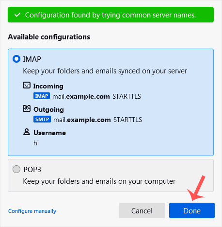 Thunderbird email setup done