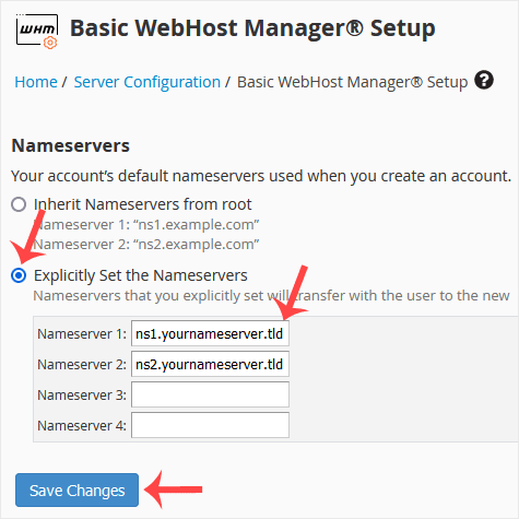 Whm reseller basic nameserver set