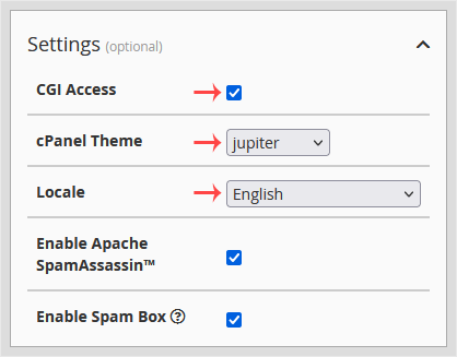 Whm reseller create account settings