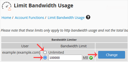Whm reseller limit bandwidth modify