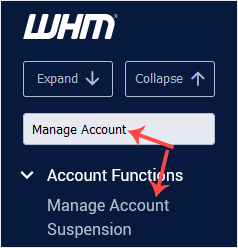 Whm reseller manage account suspension menu
