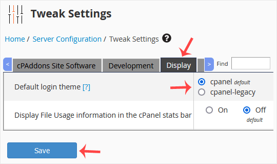 Whm root tweak display changetheme