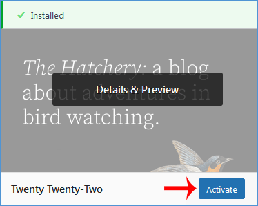 Wp theme browse activate theme