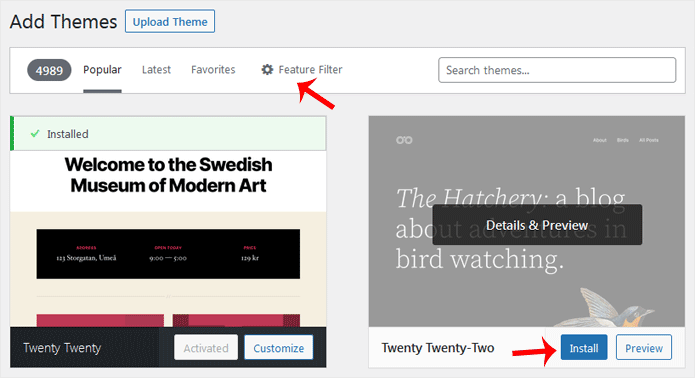 Wp theme browse add themes